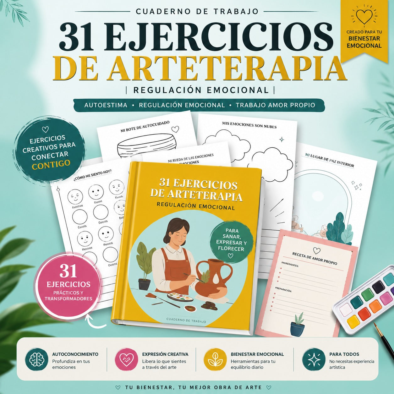 31 Ejercicios de Arteterapia - Regulación Emocional - Trabajo de amor propio - Autoestima